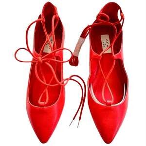 CHELSEA & ZOE NEW Ballet Ankle Leg Lace Up Red Ballet Flats Shoes - Size 8.5